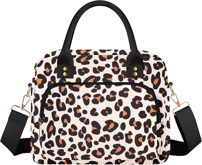 Lunch Bag Large Insulated Lunch Box for Women Adult Cute Lunchbox Lunch Bags Boxes Pail with Shoulder Strap for Work Mom Picnic Office Travel 11.4×6.8×9.1 inches 11.5L (Leopard)