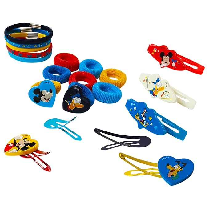 Luv Her Girls' Hair Accessories Set - 20 Pack Featuring Disney Mickey Mouse - Includes 3 Barrettes, 4 Snap Clips, 5 Elastics, 8 Terry Ponies - Everyday Wear, Special Occasions, Ages 3+