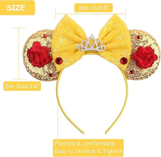 Sequin Mouse Ears Headbands for Women Girls Boys, Glitter Bows Headband for Kids Adults Birthday Party Costume Halloween