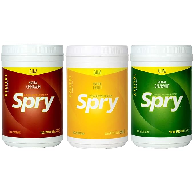 Spry Natural Gum, 3 Flavor Variety Pack, Natural Xylitol Chewing Gum, 550 count (Cinnamon, Fresh Fruit & Spearmint)