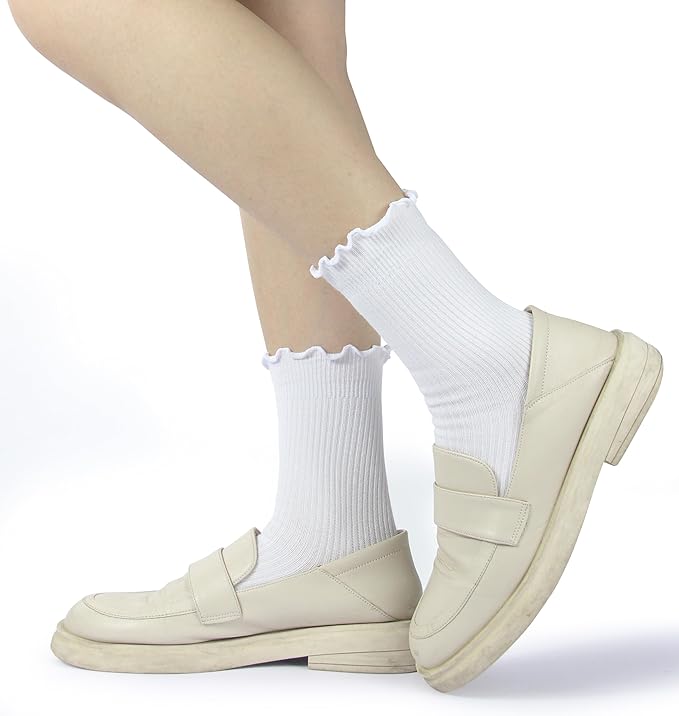 BomKinta Ruffle Socks Women - Turn-Cuff Frilly Sock - Lightweight Cotton Socks