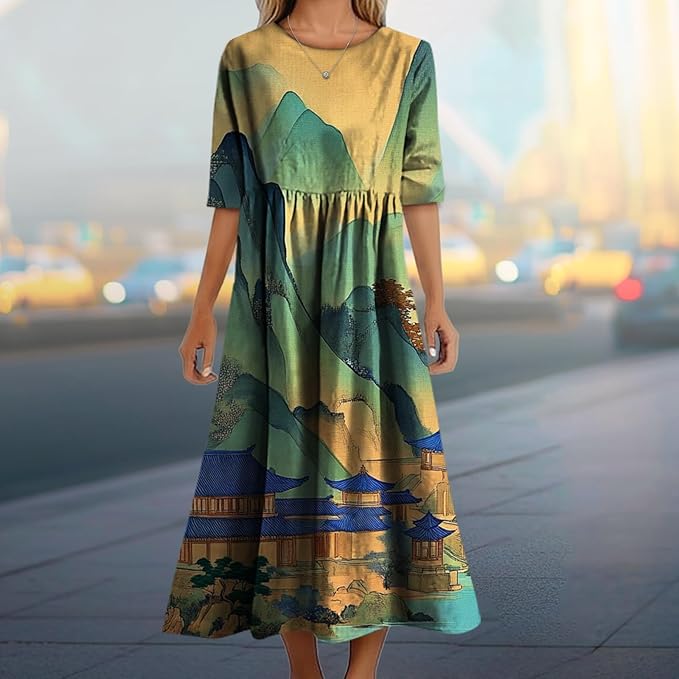 MARSVOVO Trendy Dresses for Women 2025 Classic Fairy Flowy Sundress Relaxed Fit Dress with Side Pockets