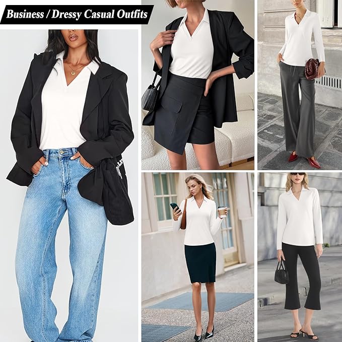 3/4 Length Sleeve Womens Tops Dressy Casual V Neck Polo Shirts Business Work Blouses 2025 Trendy Tunic Top
