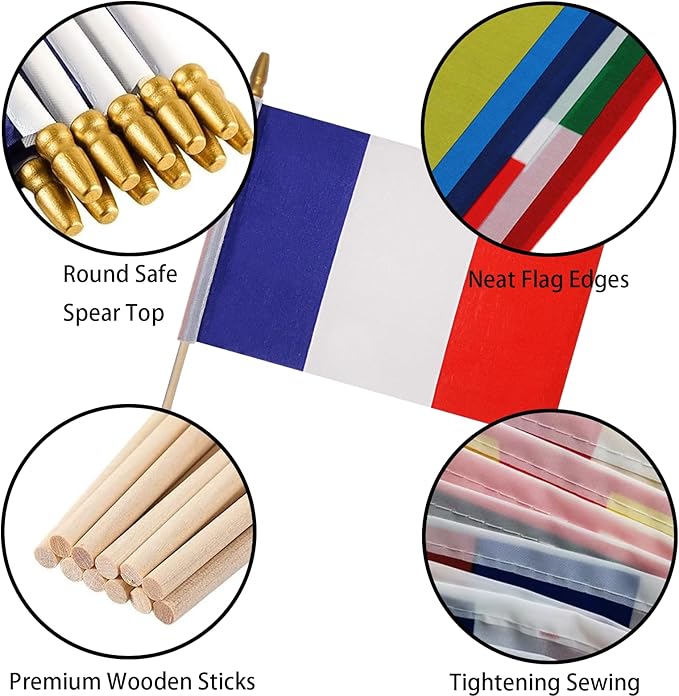 GSYLPFT 12 Pack French Flags on Sticks France Small Mini Hand Held Flags for Office Classroom Holiday Party Decorations