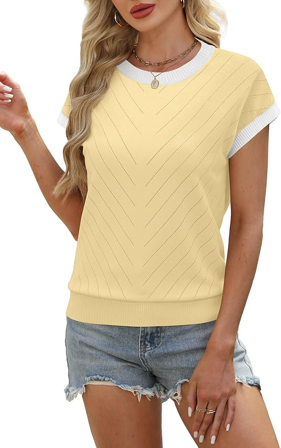 WIHOLL Short Sleeve Sweater for Women Summer Tops 2026 Business Casual Outfits Beach Vacation Clothes