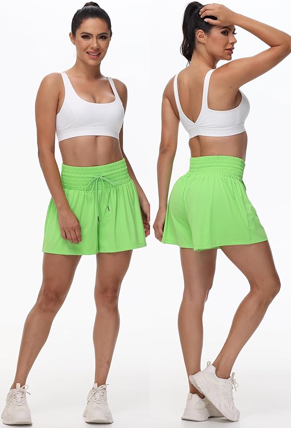 Blaosn Flowy Athletic Shorts for Women Gym Workout Running Short Pants High Waist Skort with Pocket Casual Summer Clothes