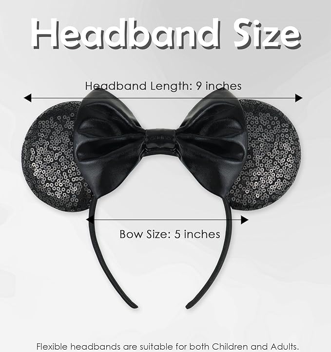 LIHELEI Halloween Black Mouse Ears Headband, Sequin Mouse Ears Headbands for Halloween Costume Party, Hair Accessories for Women -Black Sequin