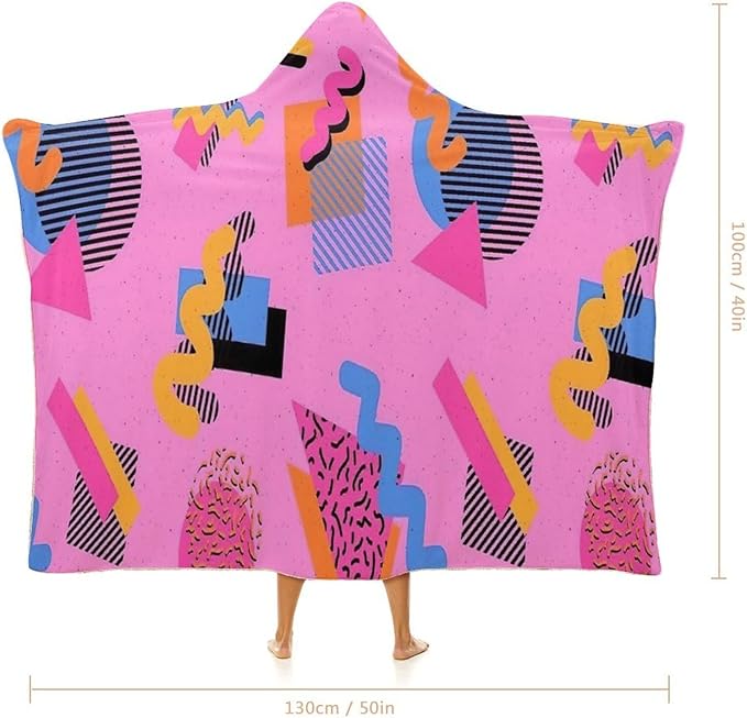 80s 90s Vintage Retro Wearable Blanket Flannel Hooded Blankets Soft Warm Blanket Hoodie for Room Couch Bed Office