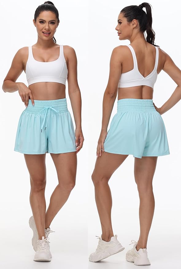 Blaosn Flowy Athletic Shorts for Women Gym Workout Running Short Pants High Waist Skort with Pocket Casual Summer Clothes