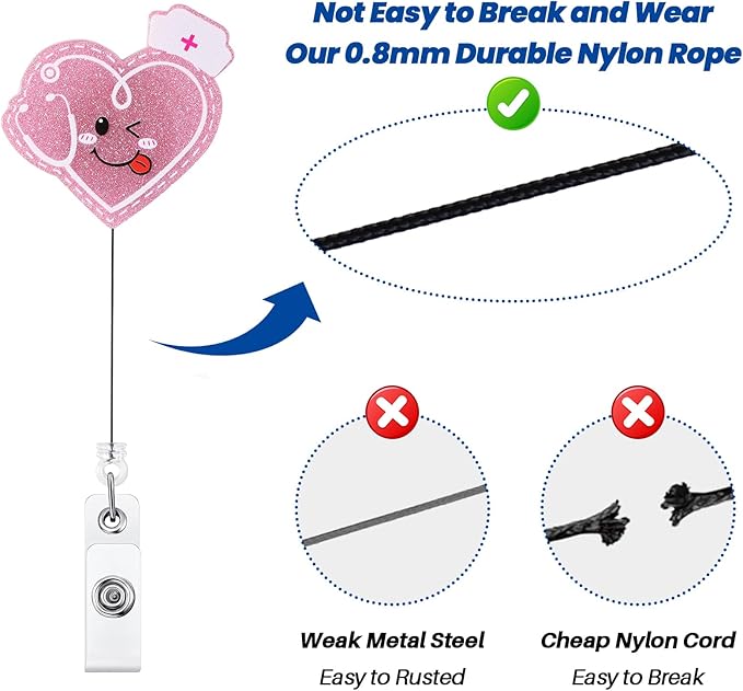 Pink Badge Reel, Cute Pediatric Retractable ID Card Badge Holder, Name Tag Work Badge Clip for NICU ICU RN LPN CNA MA ER OB/GYN Night Shift Nurse Nursing Student, Nurse Gifts, Office Stocking Stuffer
