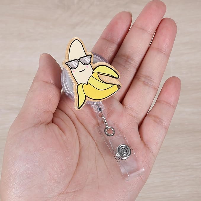 Cute Banana Badge Reel | Retractable ID Card Badge Holder | Name Tag Work Badge Clip for RN LPN CNA MA ER Night Shift Nurse Nursing Student Doctor Teacher| Coworker Gifts | Acrylic｜Alligator Clip