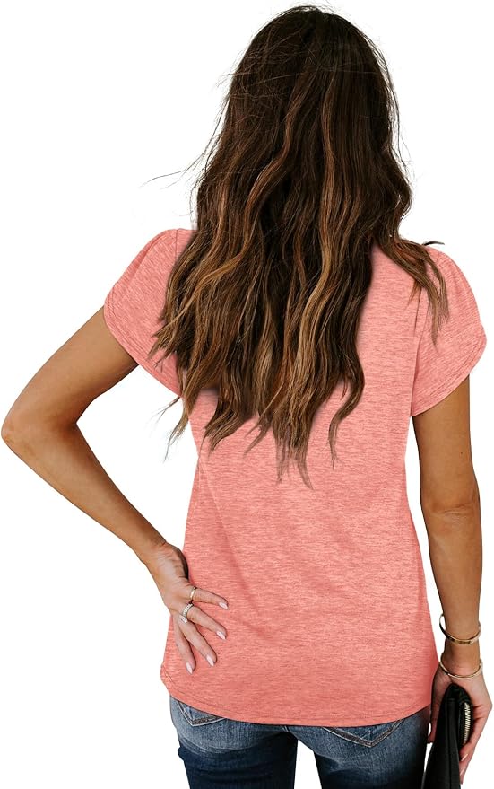 WIHOLL Womens Tops V Neck Summer Petal Sleeve Casual Tshirts