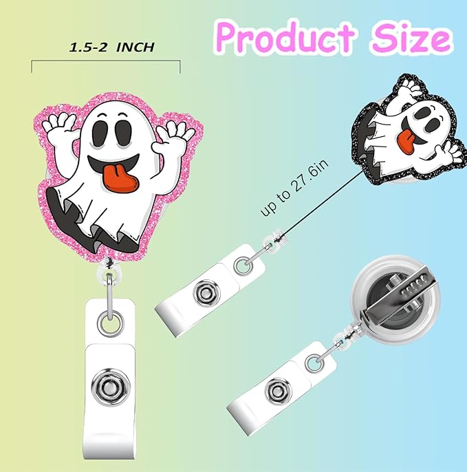 Halloween Ghost Badge Reels Retractable Funny Cute Badge Holder with Badge Reel ID Clip Name Tag Card Tag Card Badge Clip Acrylic Accessories Gifts Nurse