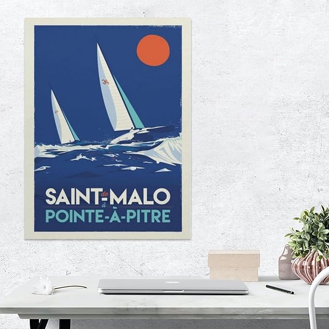 Vintage France Travel Poster Saint-Malo Pointe A Pitre，Wood Jigsaw Puzzle 1000 Pieces Adult Toys Decompression Game（75x50cm）-BM37