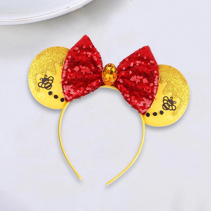 Sequin Mouse Ears Headbands for Women Girls Boys, Glitter Bows Headband for Kids Adults Birthday Party Costume Halloween