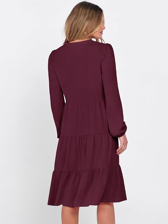 ANRABESS Womens Fall Midi Dresses Long Sleeve V Neck Swing Tiered Work Business Casual 2026 Flowy Beach Vacation Dress