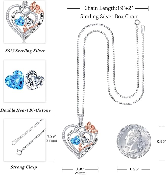 Iefil Valentines Day Gifts for Her - 925 Sterling Silver Double Birthstone Necklace, Anniversary Birthday Gifts for Women, Jewelry Gift for Wife Girlfriend Mom Her