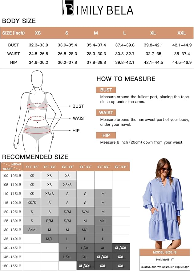 Imily Bela Womens Fall Long Sleeve Tunic Dress Casual V Neck Loose Ruffle Tiered Dress