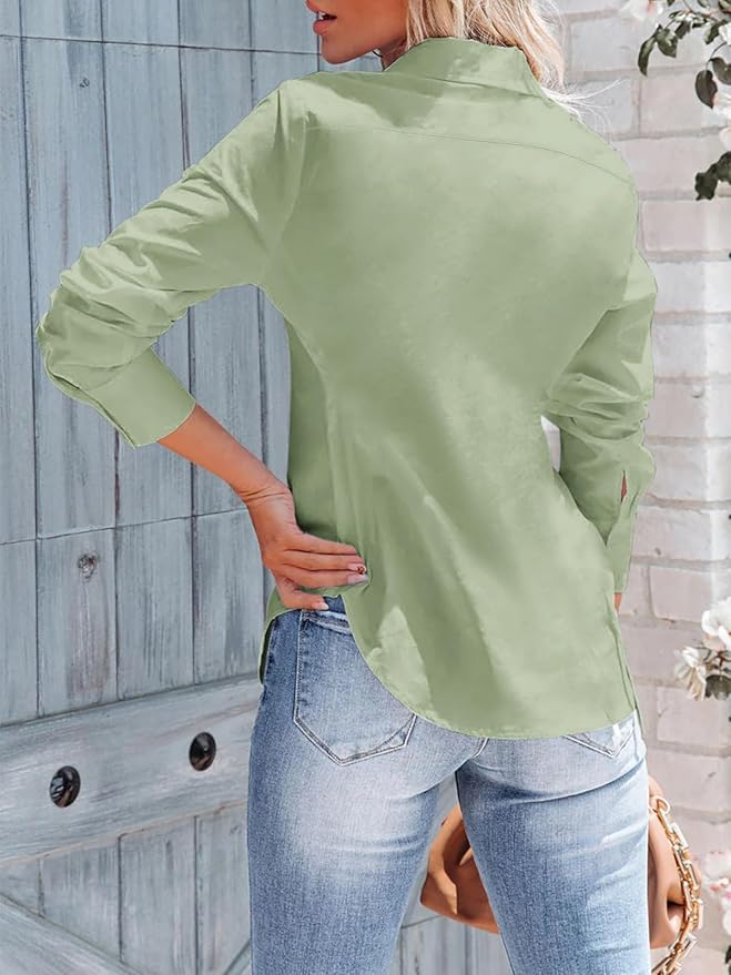 siliteelon Women's Button Down Shirts Long Sleeve Dress Shirts Wrinkle Free Collared Work Office Solid Blouses Corset Tops