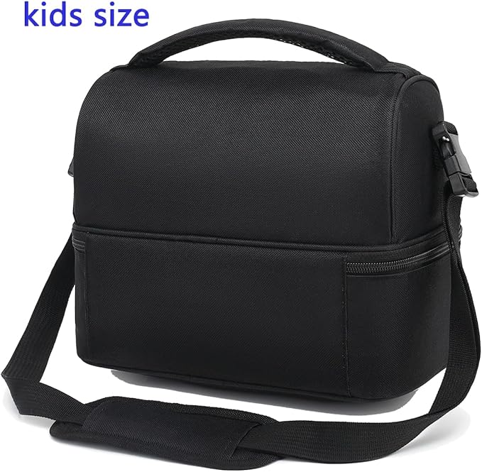 FlowFly Double Decker Cooler Insulated Lunch Bag Large Tote for Boys, Girls, Men, Women, With Adjustable Strap,Black