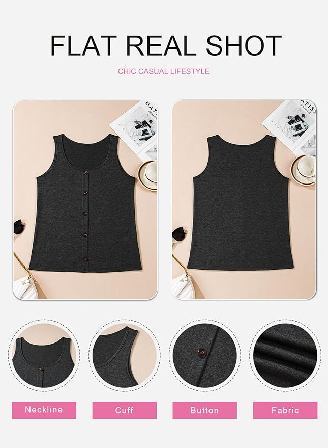 SHEWIN Womens Tank Tops Solid Button Crewneck Sleeveless Summer Tops Loose Fit