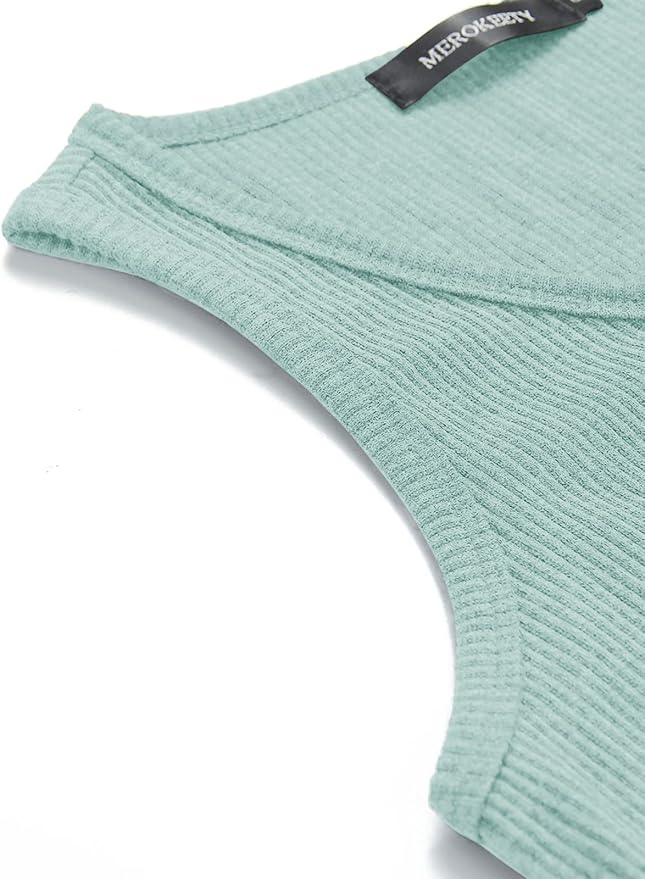 MEROKEETY Women's 2026 Summer Sleeveless Tank Tops V Neck Ribbed Dressy Casual Henley Shirts Button Loose Cami Tees
