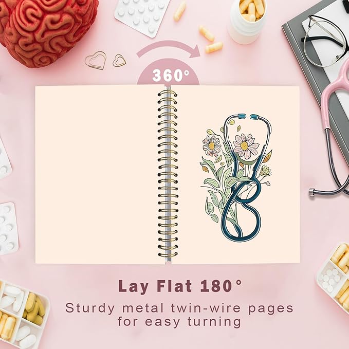 Lacama Nurse Notebook, Nurse Gifs for Women, Nurse Appreciation Gifts, Nurses Week Gifts, Nursing Student Graduation Gifts, 160 Pages, A5 Stethoscope Flower Spiral Notebook, Office School Supplies
