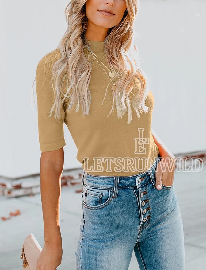 LETSRUNWILD Business Casual Tops for Women Dressy Cute Tops Mock Turtleneck Tshirts Shirts