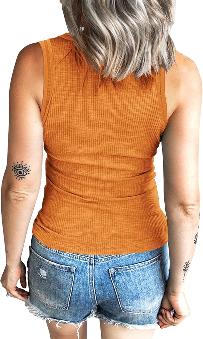 KINLONSAIR Women's Sleeveless Henley Tank Tops Ribbed V Neck Button Down T Shirts Summer Slim Fit Tee Tops