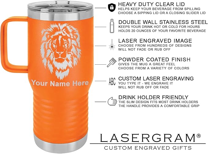 LaserGram 20oz Vacuum Insulated Travel Mug with Handle, CNA Certified Nurse Assistant, Personalized Engraving Included (Orange)