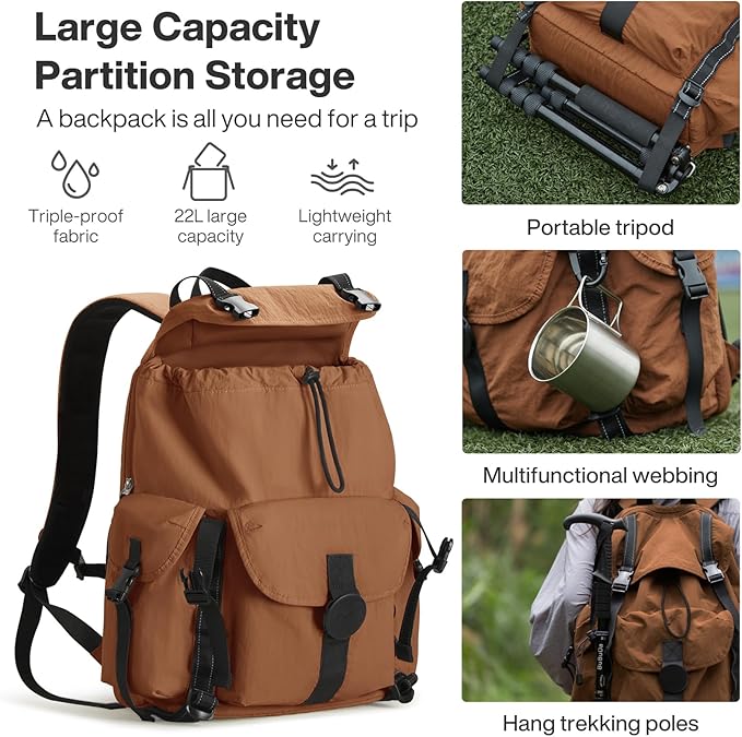 mixi Travel Backpack for Women Men, 18 Inch Carry On Laptop Backpack Flight Approved fits 16'' Laptop, Lightweight Waterproof Hiking Backpack Travel Outdoor Business Casual Daypack, Brown