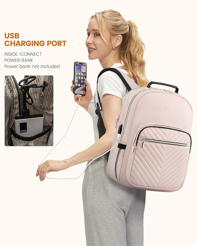 LOVEVOOK Laptop Backpack for Women, Travel Computer Work Bags with 17-inch Laptop Compartment, College School Student Bag Teen Backpacks For Girls, Outdoor Carry On Backpack Purse, Antiquewhite