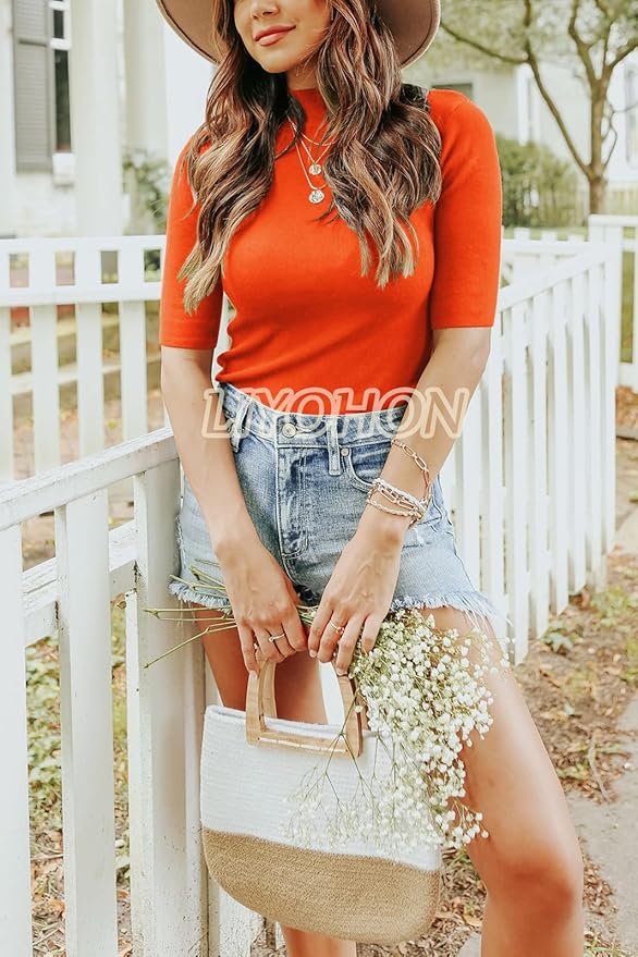 LIYOHON Womens Tops Dressy Casual Mock Turtleneck Business Short Sleeve T Shirts Going Out Tops 2026