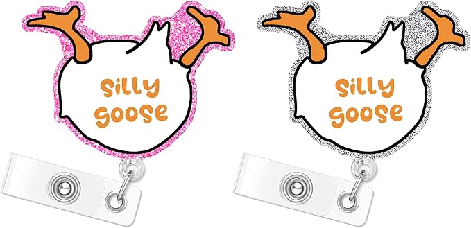 Silly Goose Badge Reel Retractable Funny Cute Badge Holder with beadable Badge reels ID Clip Name Tag Card Tag Card Badge Clip Acrylic Accessories Gifts Nurse