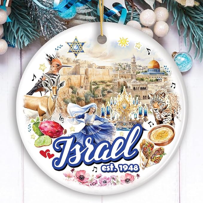 Artistic Israel Vintage Cultural Ornament, Israeli Souvenir Gift and Hanukkah Christmas Tree Decoration