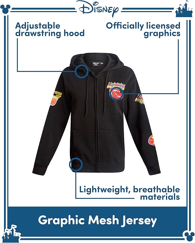 Disney Womens Zip Up Hoodies - Cars Lightning McQueen Lilo and Stitch Angel Marie Fleece Graphic Sweatshirts for Women (S-3X)