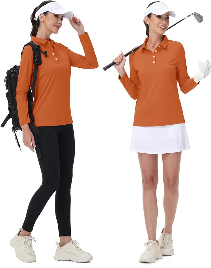MAGCOMSEN Women's Polo Shirts Long Sleeve Golf Shirt Quick Dry UPF 50+ Sun Protection Lightweight Tennis Shirts
