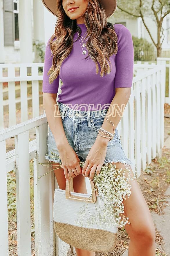 LIYOHON Womens Tops Dressy Casual Mock Turtleneck Business Short Sleeve T Shirts Going Out Tops 2026