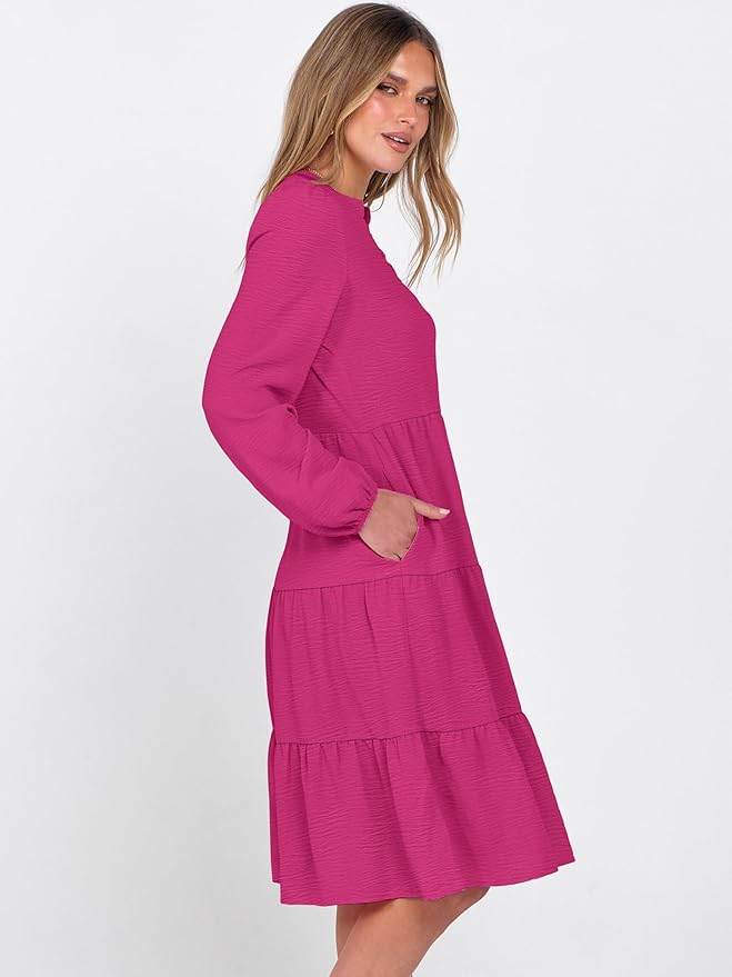 ANRABESS Womens Fall Midi Dresses Long Sleeve V Neck Swing Tiered Work Business Casual 2026 Flowy Beach Vacation Dress