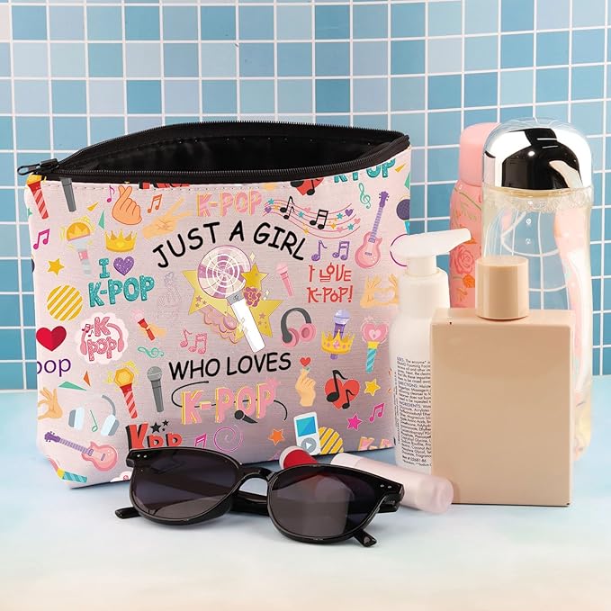 BDPWSS K-Pop Makeup Bag K-Pop Singer Merchandise Gift Just A Girl Who Loves K-Pop Gift for K-Pop Music Fan K-Pop Team Gift (Loves K-Pop)