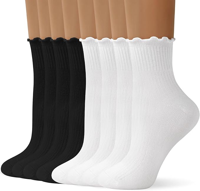 ANDERE ARTE Womens Ruffle Ankle Socks Cute Lettuce Edge Crew Socks for Women