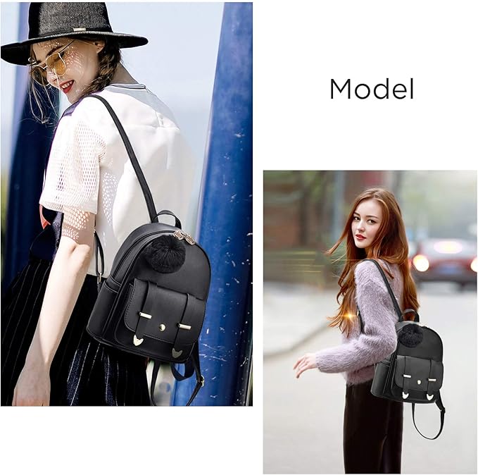 I IHAYNER Mini Backpack Purse for Teen Girls 3-PCS Fashion Backpack Cute Travel Daypacks Women Pompom Backpack Shoulder Bag