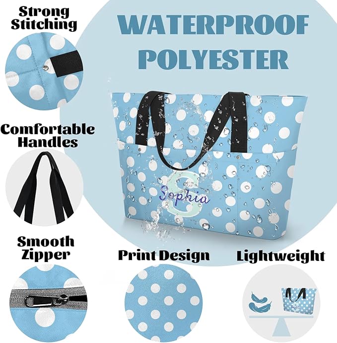 Custom Tote Bag for Women with Name Monogram for Work, Shopping, Travel, Beach