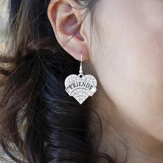 Inspired Silver - Silver Pave Heart Charm French Hook Drop Earrings with Cubic Zirconia Jewelry