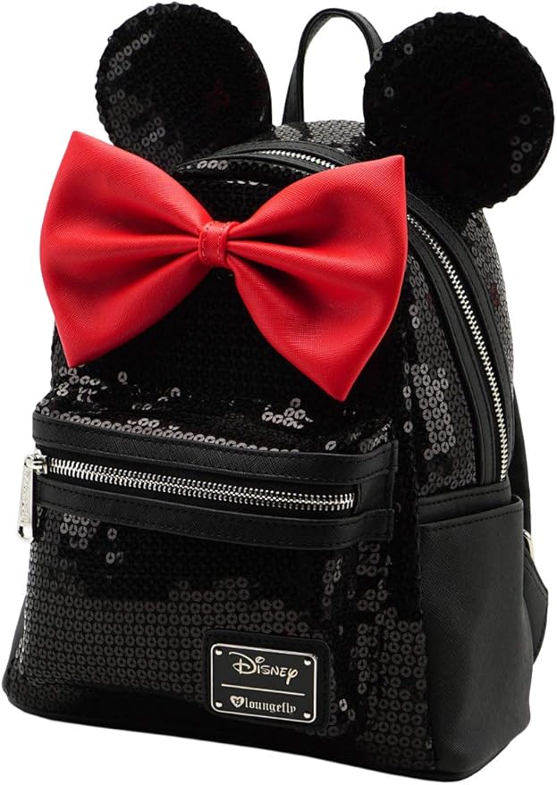 Loungefly Disney Minnie Mouse Black Sequin Womens Double Strap Shoulder Bag Purse