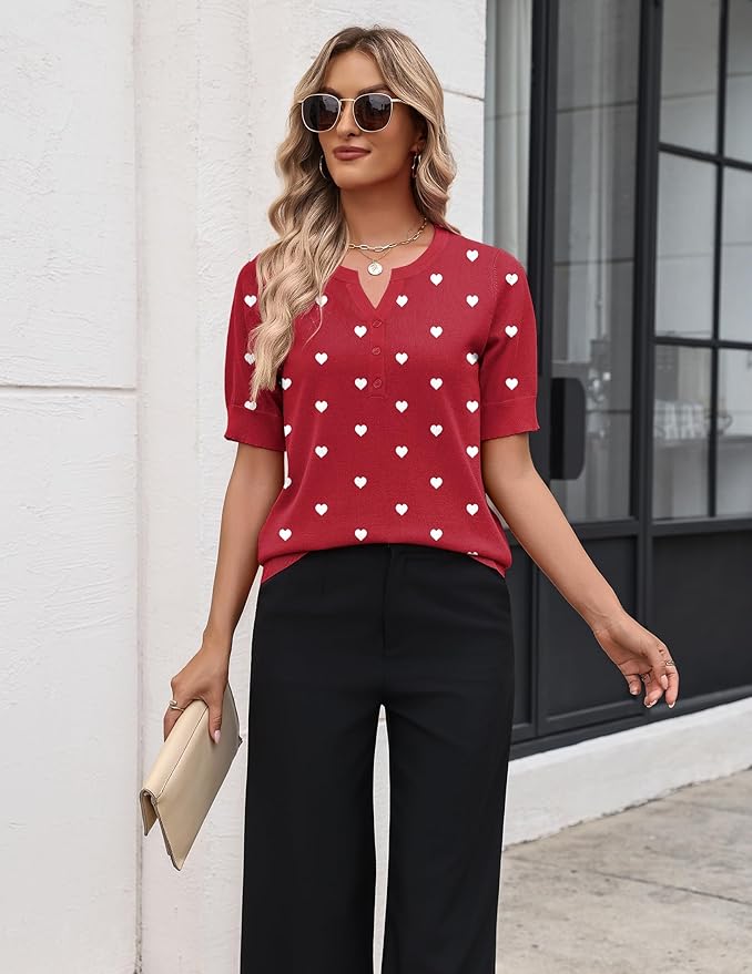 Zeagoo Women's Short Sleeve Sweater 2026 Spring Summer Tops Lightweight Casual V Neck Sweaters Dressy Work Blouses Clothes