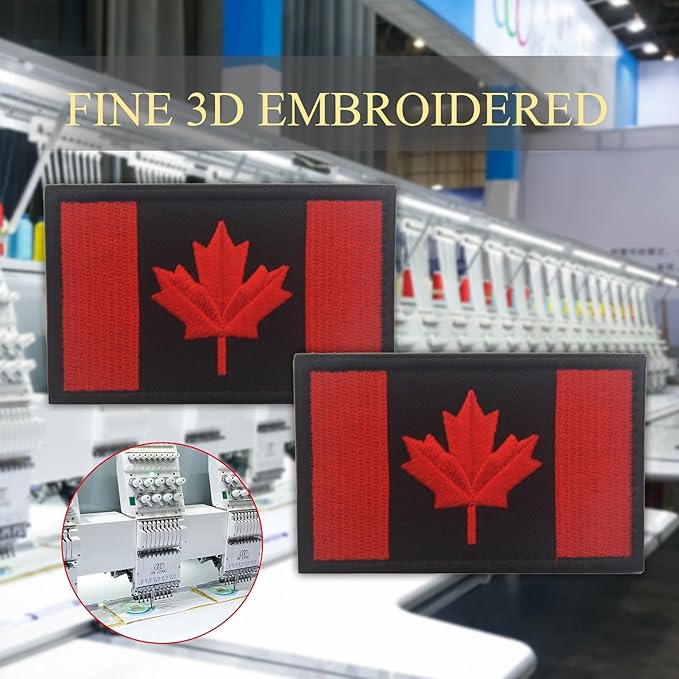 EmWoot 2PCS Canada Flag Patch Embroidered Morale Patch Military Tactical Patches Hook and Loop(Red Black)