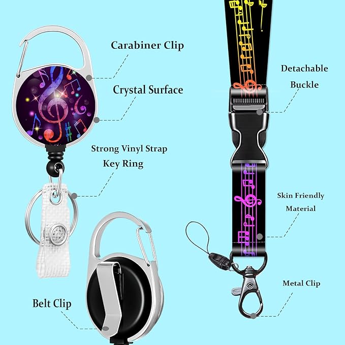Music Lover Fans Id Badge Holder with Retractable Reel - Vertical Id Protector Badge Clip for Nurse, Doctor, Teacher, Student