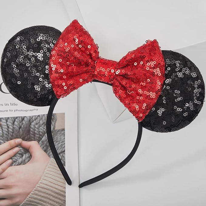 YUNISS Handmade Sparkly Mouse Ears Headband for Adults & Kids | Upgraded Wide Band |Velvet Non-Slip Band, All-Day Comfort