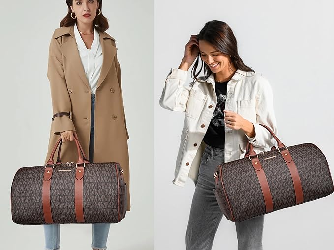 Women PU Leather Monogrammed Duffel Bag for Men- Scratch-Resistant Waterproof, Multi-Pocket Design, Large Capacity Carry-On for Gym Yoga Work Travel Weekender